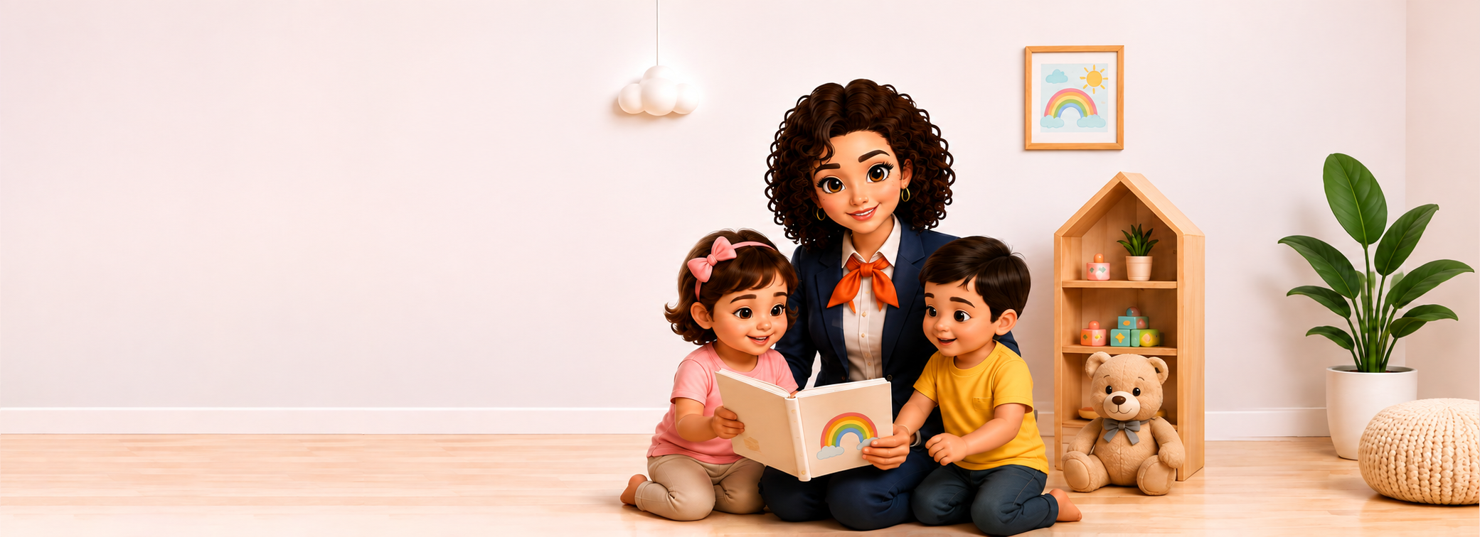 A teacher and child enjoying educational play in a cheerful nursery room